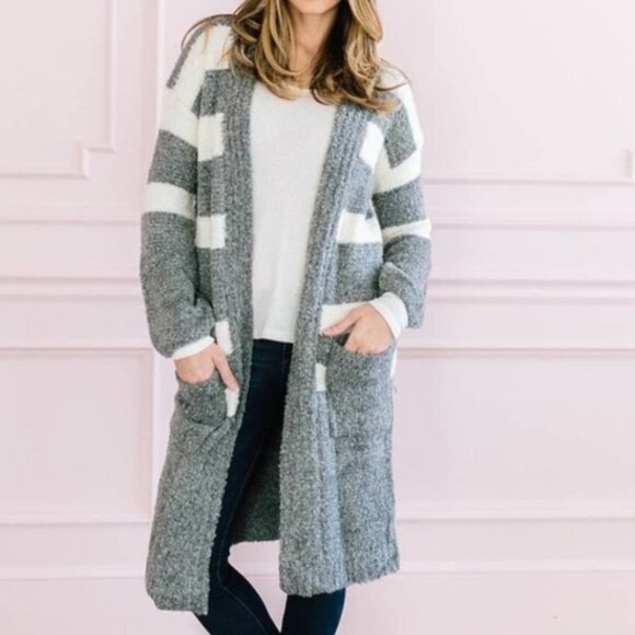 Cardigan Soft Warm Comfy Striped Long Sleeve Carid - Picture 2 of 5